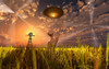 An alien being directing its spacecraft to make crop circles Poster Print - Item # VARPSTMAS100622S