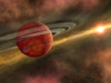 In this artist's conception, a possible newfound planet spins through a clearing in a nearby star's dusty, planet-forming disc. Poster Print - Item # VARPSTSTK200883S