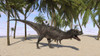 Majungasaurus in a prehistoric landscape Poster Print