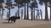 Brown Einiosaurus roaming a prehistoric landscape Poster Print