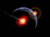 An asteroid hitting the Earth during prehistoric times Poster Print