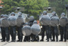 Army Base Leopoldsburg, Belgium - Belgian Infantry soldiers training in crowd and riot control. The soldiers are dressed like riot police officers in full riot gear Poster Print - Item # VARPSTJAE100256M