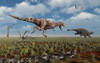 A carnivorous Tyrannosaurus Rex giving chase to a herbivorous Ankylosaurus during Earth's Cretaceous Period Poster Print - Item # VARPSTMAS100679P