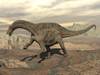 Large Dicraeosaurus dinosaur walking on rocky terrain Poster Print - Item # VARPSTEDV600046P