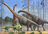 Giraffatitan and Dicraeosaurus dinosaurs grazing in a prehistoric environment Poster Print - Item # VARPSTSKR100140P