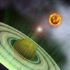 A planet in the future is surrounded by a protective grid system Poster Print