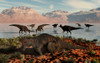 Corythosaurus duckbill dinosaurs at a watering and feeding ground Poster Print - Item # VARPSTMAS100604P