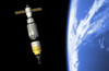 An orbital maintenance platform docks an orbiting booster in low Earth orbit Poster Print - Item # VARPSTWMY100307S