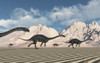 A herd of Massospondylus dinosaurs crossing a desert Poster Print - Item # VARPSTMAS600049P