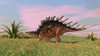 Kentrosaurus walking across prehistoric grasslands Poster Print - Item # VARPSTKVA600248P