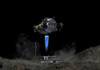 The ascent stage of a manned Asteroid Lander departs the surface of a large asteroid leaving behind the descent stage in a cloud of fine regolith dust Poster Print - Item # VARPSTWMY100319S