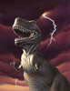 A Tyrannosaurus Rex with a red stormy sky and lightning behind it Poster Print - Item # VARPSTJRY600019P