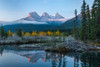 Lake with mountains in background, Beaverlodge, Three Sisters, Canmore, Alberta, Canada Poster Print - Item # VARPPI166889