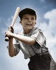 Low angle view of boy swinging baseball bat Poster Print - Item # VARSAL2553261A
