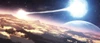 A double star system, one star is devouring the other as seen from a circling planet Poster Print - Item # VARPSTFHV100031S