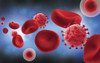 Microscopic view of blood cells with virus Poster Print - Item # VARPSTSTK701034H