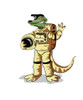 Illustration of an Iguanodon dinosaur dressed in a cosmonaut spacesuit Poster Print - Item # VARPSTSTK600104P