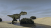 Monolophosaurus running through a stream Poster Print