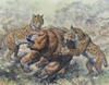 Smilodon dirk-toothed cats attacking a Glossotherium during the Pleistocene Epoch of North America. Poster Print - Item # VARPSTMRH600022P