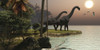 Two Brachiosaurus dinosaurs enjoy a beautiful sunset Poster Print - Item # VARPSTCFR200054P