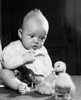 Close-up of a baby boy playing with three baby chicks Poster Print - Item # VARSAL2555015