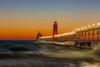 Lighthouse on the jetty at dusk, Grand Haven South Pierhead Inner Lighthouse, Lake Michigan, Grand Haven, Ottawa County, Michigan, USA Poster Print - Item # VARPPI169293