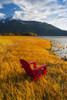 Red Adirondack Chair With Chugach Mountains In The Background Along Turnagain Arm In The Fall, Southcentral Alaska PosterPrint - Item # VARDPI2099540