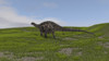 Dicraeosaurus walking across a grassy field Poster Print