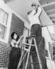 Low angle view of a mid adult man fixing plywood on a porch with a mid adult woman helping him Poster Print - Item # VARSAL25531901