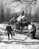 Two men and a woman collecting sap to produce maple syrup  Lancaster  New Hampshire  USA Poster Print - Item # VARSAL25531696