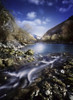 Small stream flowing into the mountain river, Ritsa Nature Reserve, Abkhazia, Georgia Poster Print
