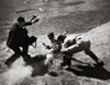 High angle view of a baseball player sliding on home base and a catcher trying to tag him Poster Print - Item # VARSAL2553643