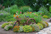 Old bicycle with flower basket in a garden with stone path, Zinnias, obelisk, and Trellis, Marion County, Illinois, USA Poster Print - Item # VARPPI169167