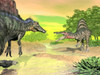 Two Spinosaurus dinosaurs confront each other face to face in a prehistoric environment Poster Print - Item # VARPSTEDV600071P