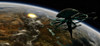 A space station orbits a terrestrial planet that has been hit by an asteroid Poster Print - Item # VARPSTFHV100023S