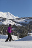 Woman snowshoeing on a sunny day at Turnagain Pass, Kenai Peninsula, Chugach National Forest, Southcentral Alaska, Winter Poster Print by Lucas Payne / Design Pics - Item # VARDPI2327700