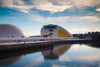 Reflection of a building on water, The Oscar Niemeyer International Cultural Centre, Aviles, Asturias Province, Spain Poster Print by Panoramic Images - Item # VARPPI156766