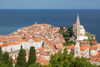 Piran, Primorska, Slovenia. Overeall view of the town and of St. George's cathedral from the Town Walls. Poster Print by Panoramic Images - Item # VARPPI174237