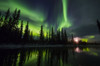 The aurora and rising moon reflect in the Clearwater River in Delta Junction; Alaska, United States of America Poster Print by Steven Miley / Design Pics - Item # VARDPI12324493