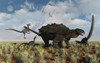 Velociraptors attacking an armored Pinacosaurus dinosaur. Poster Print by Mark Stevenson/Stocktrek Images - Item # VARPSTMAS600184P
