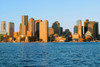 Boston Harbor and the Boston skyline at sunrise as seen from South Boston, Massachusetts, New England Poster Print by Panoramic Images - Item # VARPPI181717