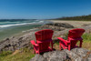 Empty red chairs at coast, Pacific Rim National Park Reserve, Vancouver Island, British Columbia, Canada Poster Print by Panoramic Images - Item # VARPPI174162