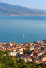 Nafpaktos, West Greece, Greece. The town of Nafpaktos in foreground sitting on the shore of the Gulf of Corinth with the Peloponnese in the background. Poster Print by Panoramic Images - Item # VARPPI174255