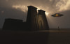 A Grey Alien and its flying saucer visiting the site of an ancient Egyptian temple. Poster Print by Mark Stevenson/Stocktrek Images - Item # VARPSTMAS200069S