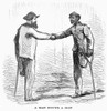 Civil War: Black Troops. /Na Black Soldier Of The Union Army Bonding With A White Soldier Over Losing A Leg In Battle. Cartoon Engraving Of 1865. Poster Print by Granger Collection - Item # VARGRC0090471