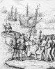 Christopher Columbus /N(1451-1506). Italian Navigator. Landing On The Island Of Hispaniola, 1492. Etching, 1728. Poster Print by Granger Collection - Item # VARGRC0012744