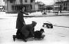 Children Sledding, 1940. /Nthree Girls Sledding In Jewett City, Connecticut. Photograph By Jack Delano, November 1940. Poster Print by Granger Collection - Item # VARGRC0122610