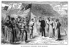 Stanley & Livingstone, 1871./Nthe Meeting Of Henry Morton Stanley And David Livingstone At Ujiji, Lake Tanganyika, 10 November 1871. Contemporary Engraving. Poster Print by Granger Collection - Item # VARGRC0258994