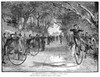 Bicycle Club Race, 1880. /N'The Germantown (Pennsylvania) Bicycle Club Starting Out For A Race.' Wood Engraving, 1880, After W.P Snyder. Poster Print by Granger Collection - Item # VARGRC0088341