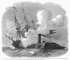 Civil War: Merrimack, 1862. /Nthe Sinking, In Hampton Roads, Of The U.S.S. Cumberland By The Ironclad Merrimack, 8 March 1862. Wood Engraving From A Contemporary English Newspaper. Poster Print by Granger Collection - Item # VARGRC0089153